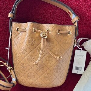 Tory Burch T Monogram Leather Mini Bucket Bag